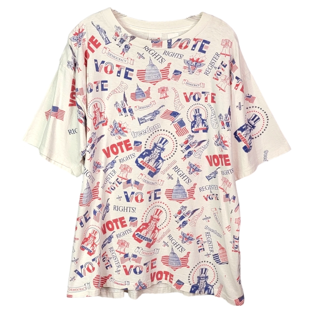 Vote Rights USA Uncle Sam All Over Print AOP Vintage Single Stitched Tee XL